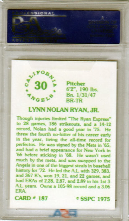 NOLAN RYAN 1975 SSPS #187 PSA 10 GEM MINT - ANGELS - Columbia Hobby - Sports Card Boxes - Toploaders - Card Savers