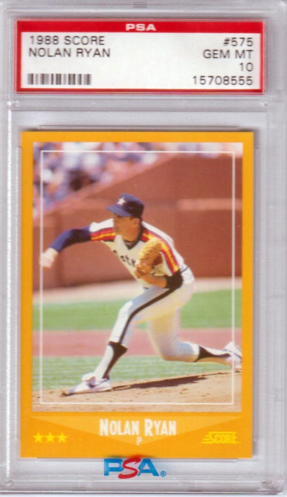 NOLAN RYAN 1988 Score #575 PSA 10 GEM MINT - ASTROS - Columbia Hobby - Sports Card Boxes - Toploaders - Card Savers