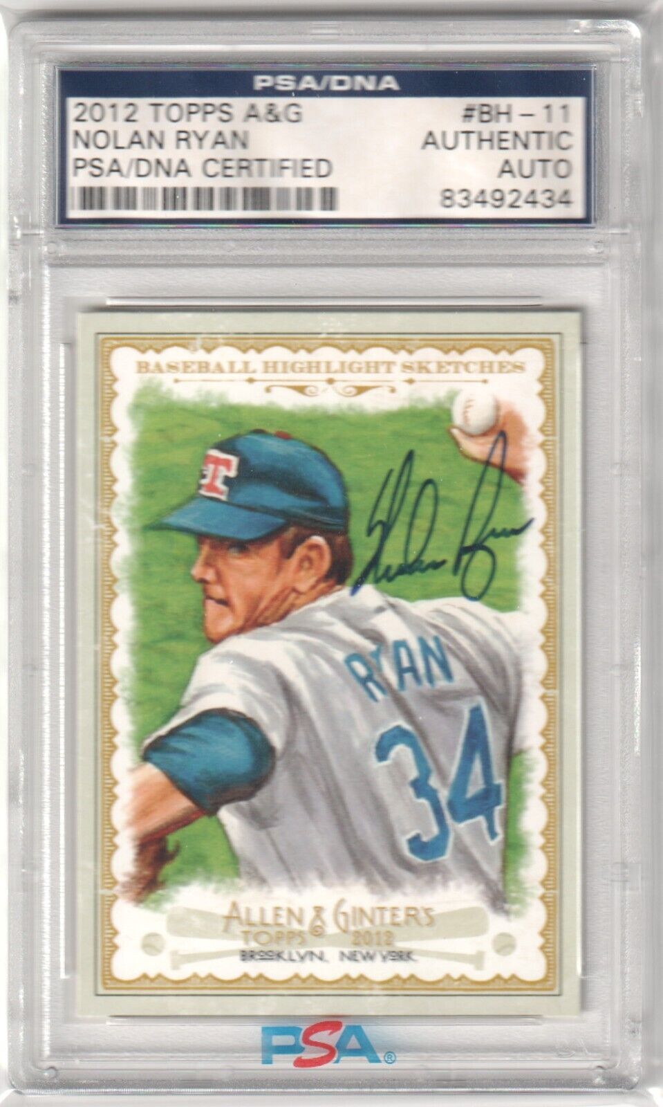 NOLAN RYAN 2012 Topps Allen & Ginter Autograph Auto #BH - 11 PSA Authentic RANGERS - Columbia Hobby - Sports Card Boxes - Toploaders - Card Savers