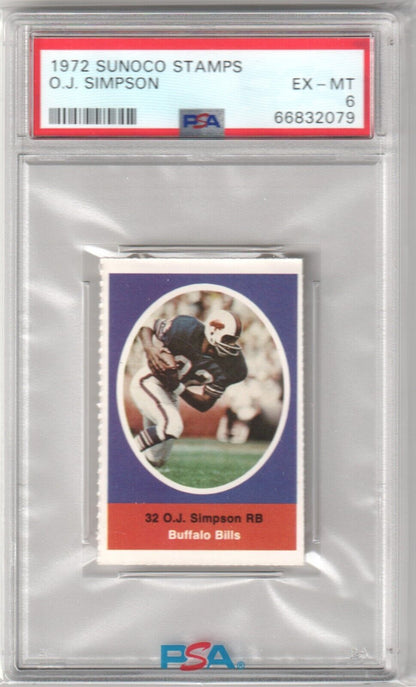 O.J. SIMPSON 1972 Sunoco Stamps PSA 6 EX - MT - BILLS - Columbia Hobby - Sports Card Boxes - Toploaders - Card Savers