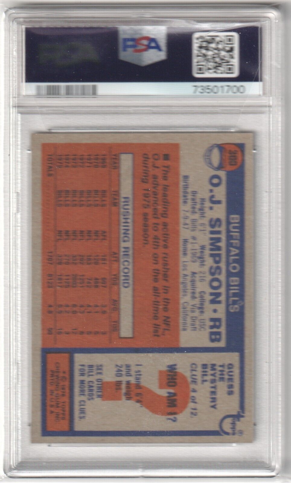 O.J. SIMPSON 1976 Topps #300 PSA 7 NM - BILLS - Columbia Hobby - Sports Card Boxes - Toploaders - Card Savers