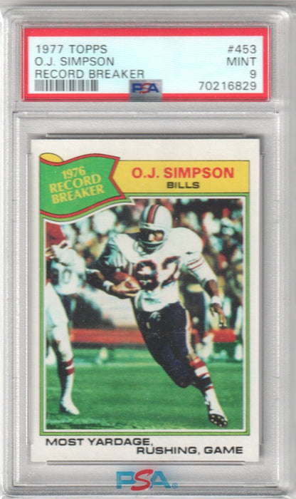 O.J. SIMPSON 1977 Topps Record Breaker #453 PSA 9 MINT - BILLS - Columbia Hobby - Sports Card Boxes - Toploaders - Card Savers