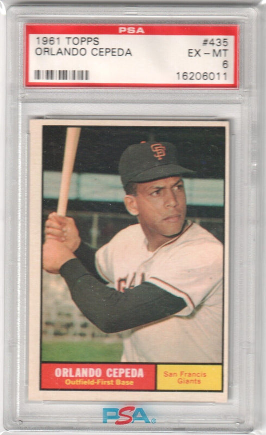 ORLANDO CEPEDA 1961 Topps #435 PSA 6 EX - MT - GIANTS - Columbia Hobby - Sports Card Boxes - Toploaders - Card Savers