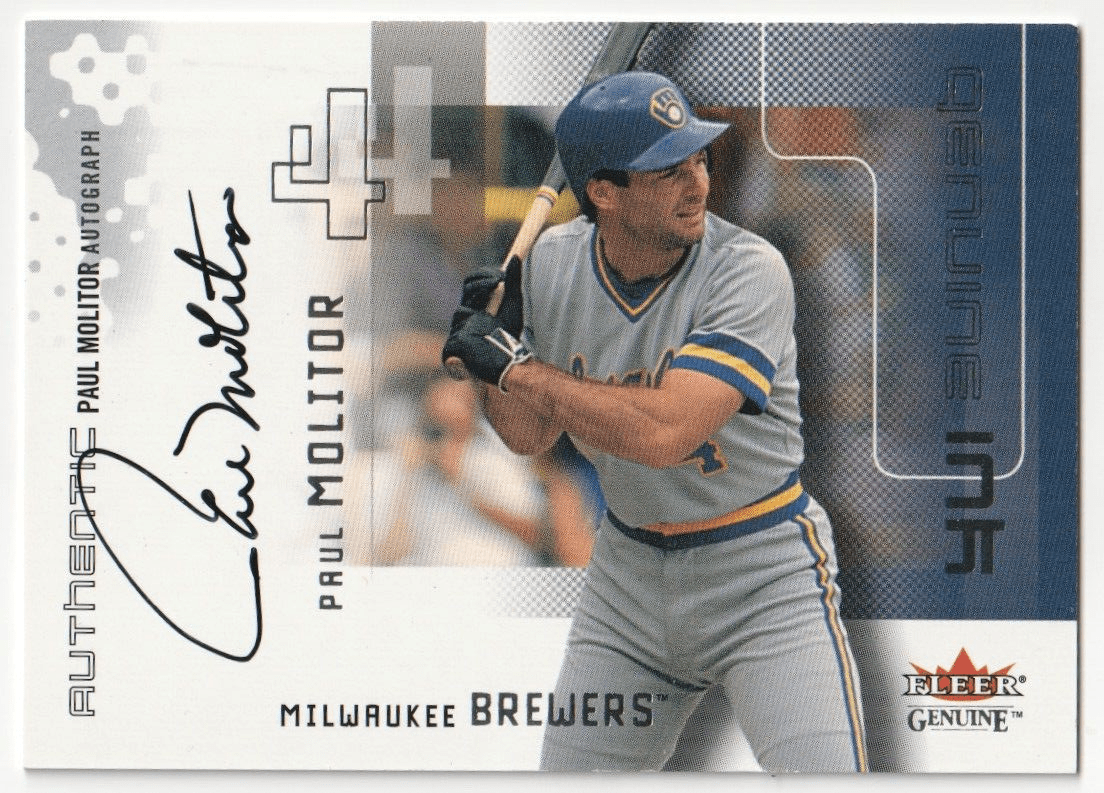PAUL MOLITOR 2002 Fleer Genuine Autograph Auto SP #/365 - BREWERS - Columbia Hobby - Sports Card Boxes - Toploaders - Card Savers
