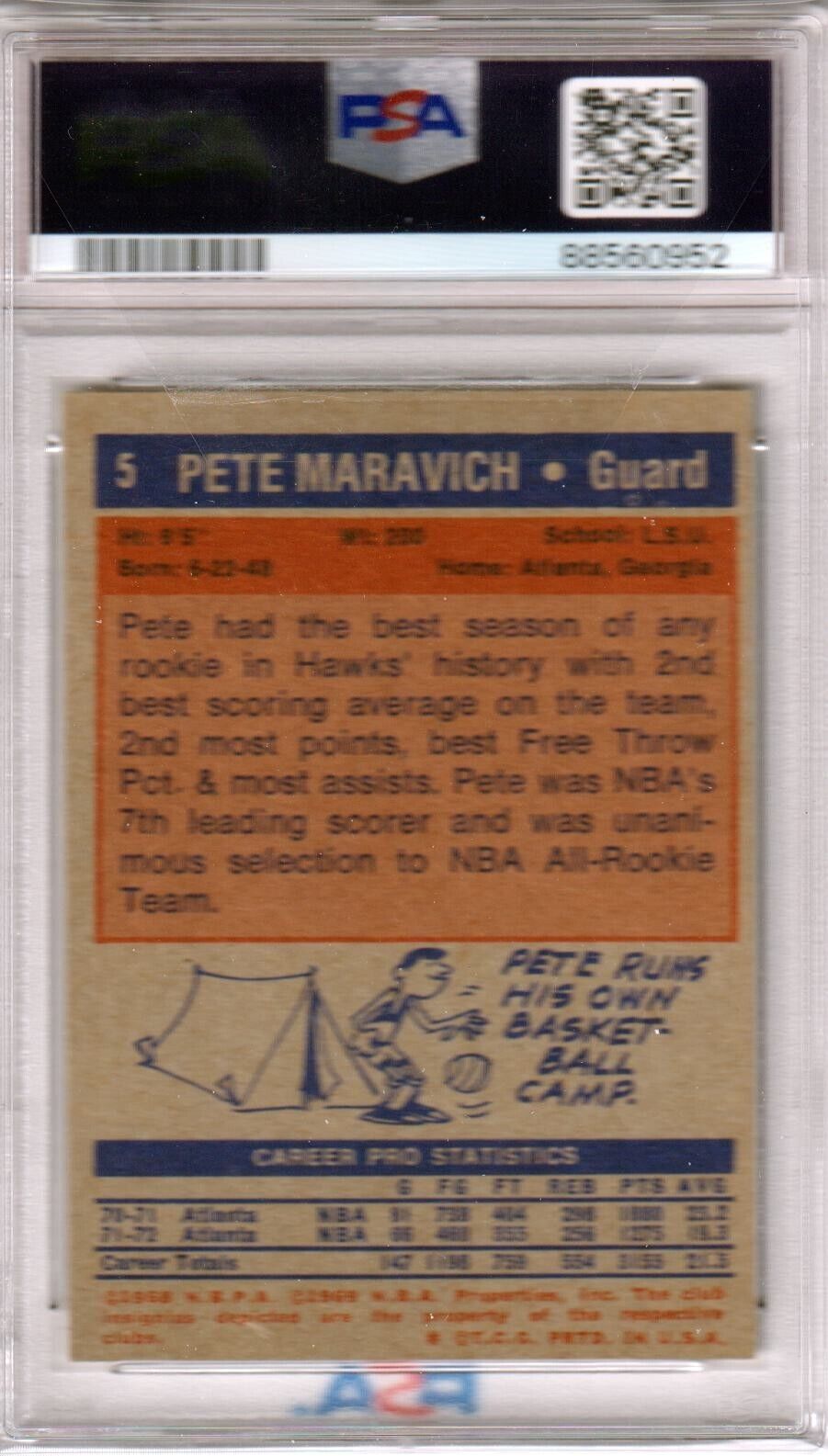 PETE MARAVICH 1972 Topps #5 PSA 5 EX - HAWKS - Columbia Hobby - Sports Card Boxes - Toploaders - Card Savers