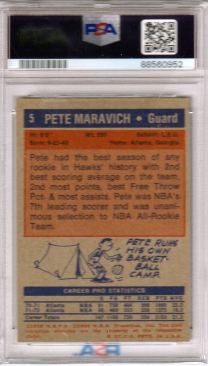PETE MARAVICH 1972 Topps #5 PSA 5 EX - HAWKS - Columbia Hobby - Sports Card Boxes - Toploaders - Card Savers