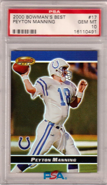 PEYTON MANNING 2000 Bowman's Best #17 PSA 10 GEM MINT - COLTS - Columbia Hobby - Sports Card Boxes - Toploaders - Card Savers