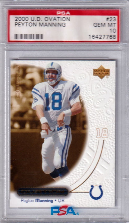 PEYTON MANNING 2000 Upper Deck Ovation #23 PSA 10 GEM MINT - COLTS POP 23 - Columbia Hobby - Sports Card Boxes - Toploaders - Card Savers