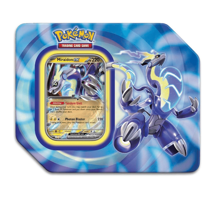 Pokémon Paldea Legends Tin - KORAIDON/MIRAIDON EX - Columbia Hobby - Sports Card Boxes - Toploaders - Card Savers