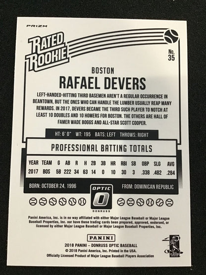 Rafael Devers 2018 Donruss Optic 35 Shock Rated Rookie - Boston Red Sox - Columbia Hobby - Sports Card Boxes - Toploaders - Card Savers