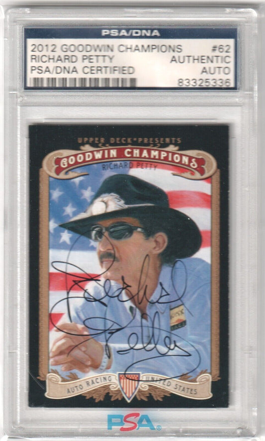 RICHARD PETTY 2012 UD Goodwin Champions Autograph Auto #62 PSA / DNA Certified - Columbia Hobby - Sports Card Boxes - Toploaders - Card Savers
