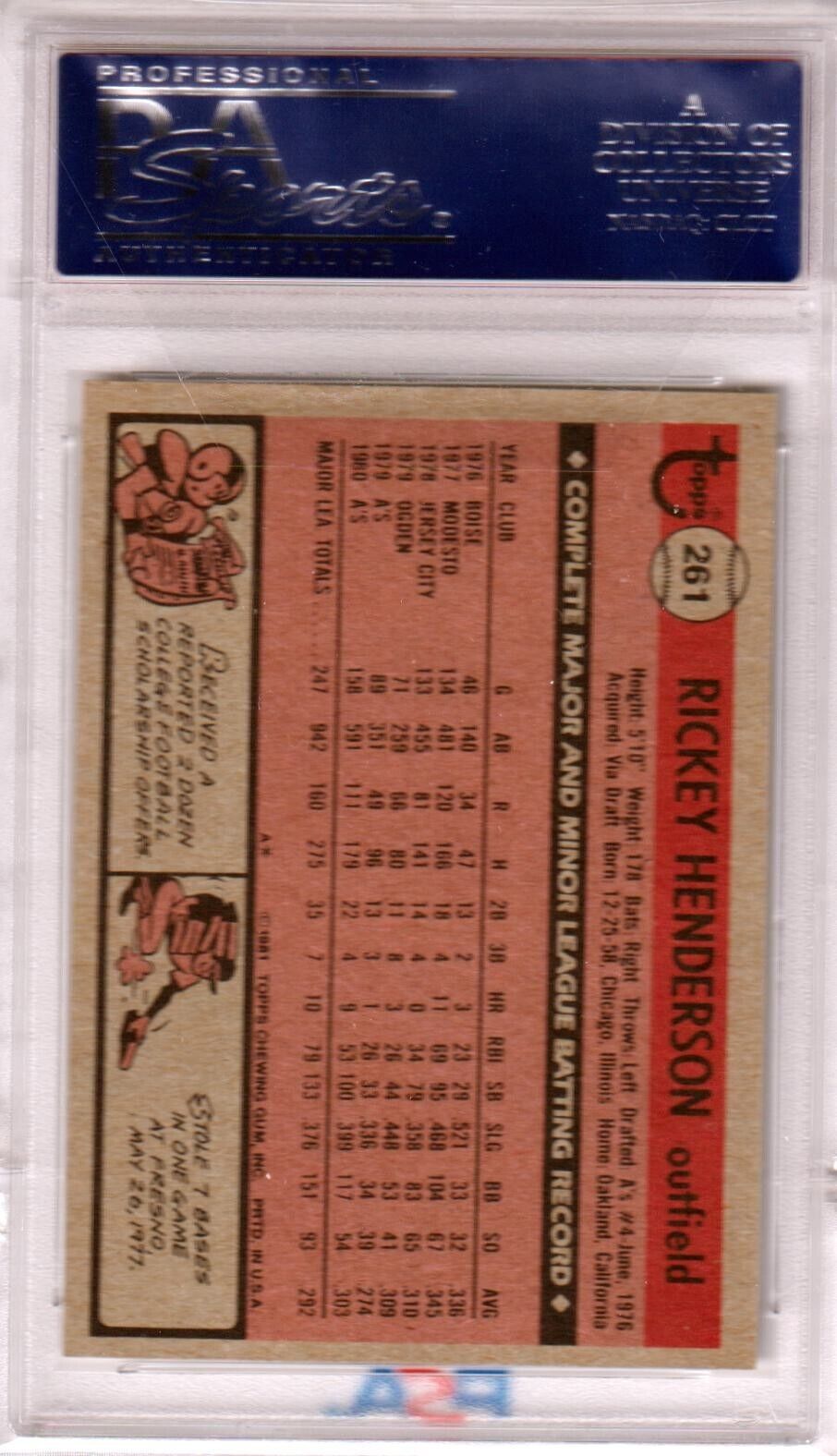 RICKEY HENDERSON 1981 Topps #261 PSA 8 NM - MT - ATHLETICS - Columbia Hobby - Sports Card Boxes - Toploaders - Card Savers