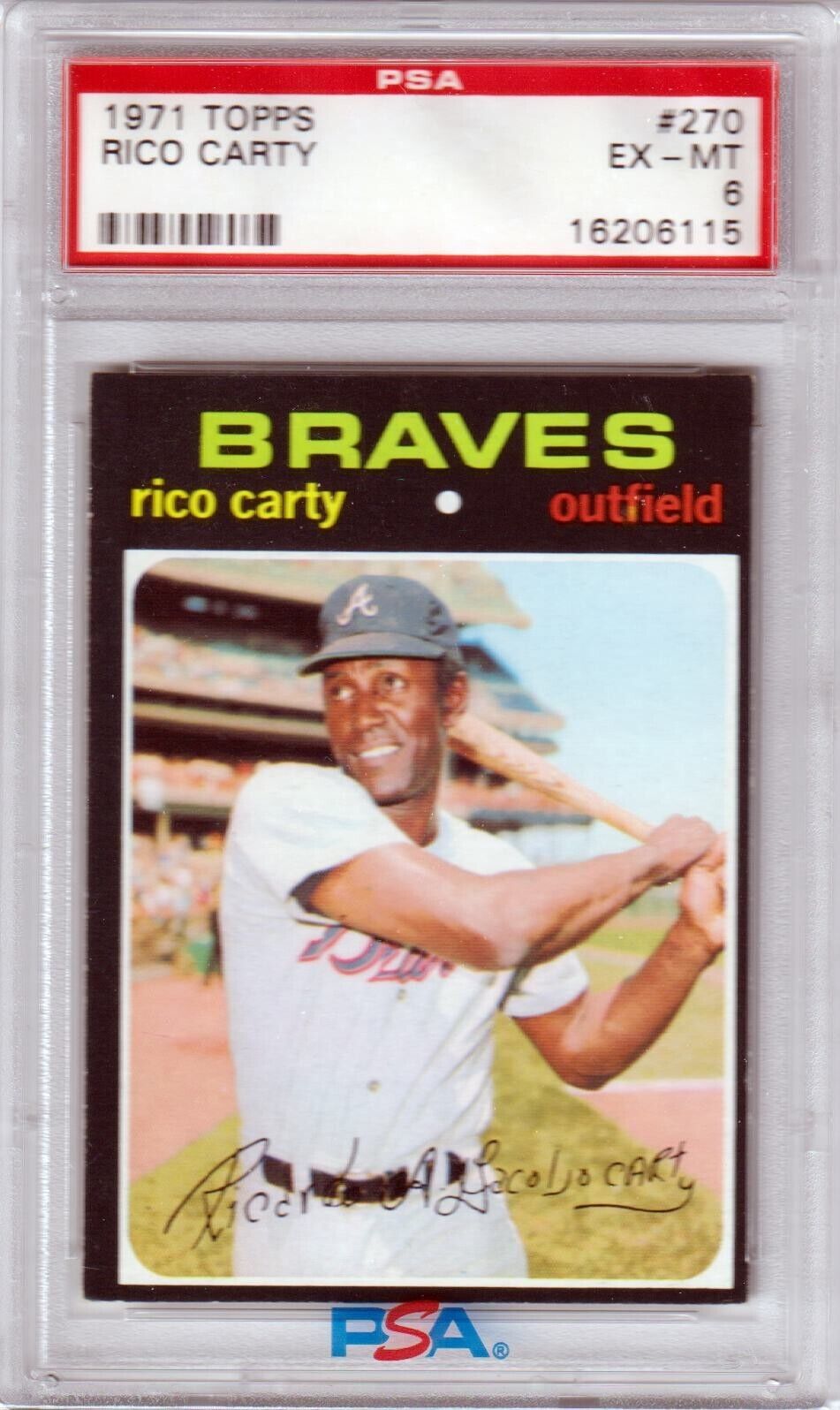 RICO CARTY 1971 Topps #270 PSA 6 EX - MT - BRAVES - Columbia Hobby - Sports Card Boxes - Toploaders - Card Savers