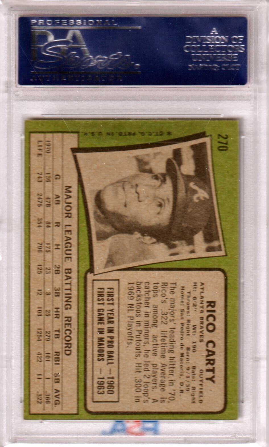 RICO CARTY 1971 Topps #270 PSA 6 EX - MT - BRAVES - Columbia Hobby - Sports Card Boxes - Toploaders - Card Savers