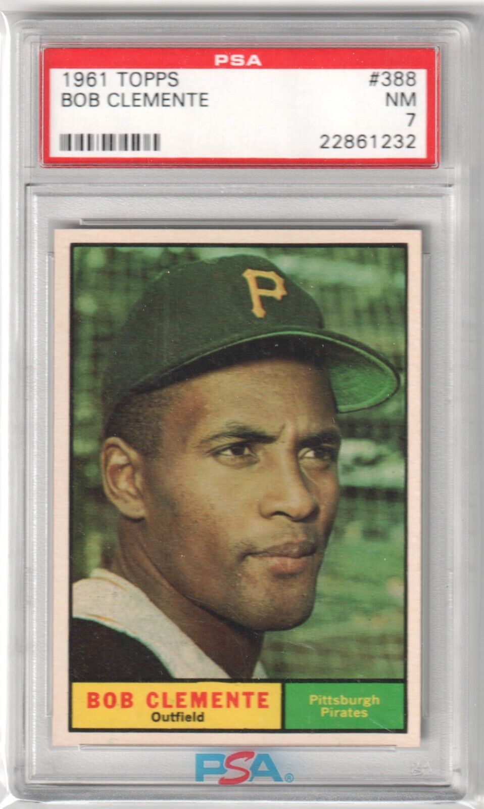 ROBERTO CLEMENTE 1961 Topps #388 PSA 7 NM - PIRATES - Columbia Hobby - Sports Card Boxes - Toploaders - Card Savers