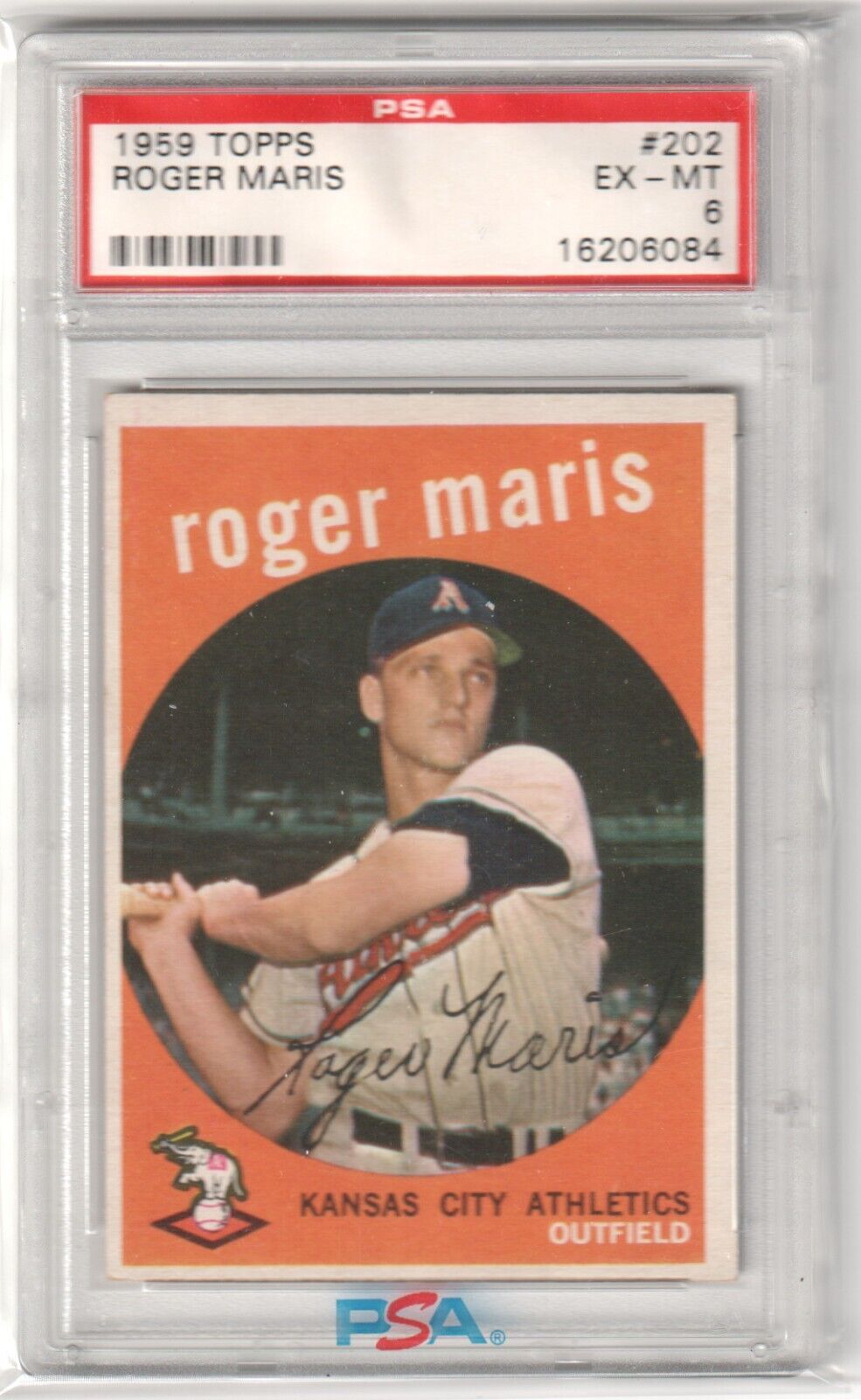 ROGER MARIS 1959 Topps #202 Graded PSA 6 EX - MT - Columbia Hobby - Sports Card Boxes - Toploaders - Card Savers