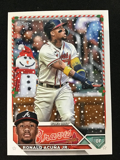 Ronald Acuña Jr. 2023 Topps Holiday H43 Snowman SP - Atlanta Braves - Columbia Hobby - Sports Card Boxes - Toploaders - Card Savers