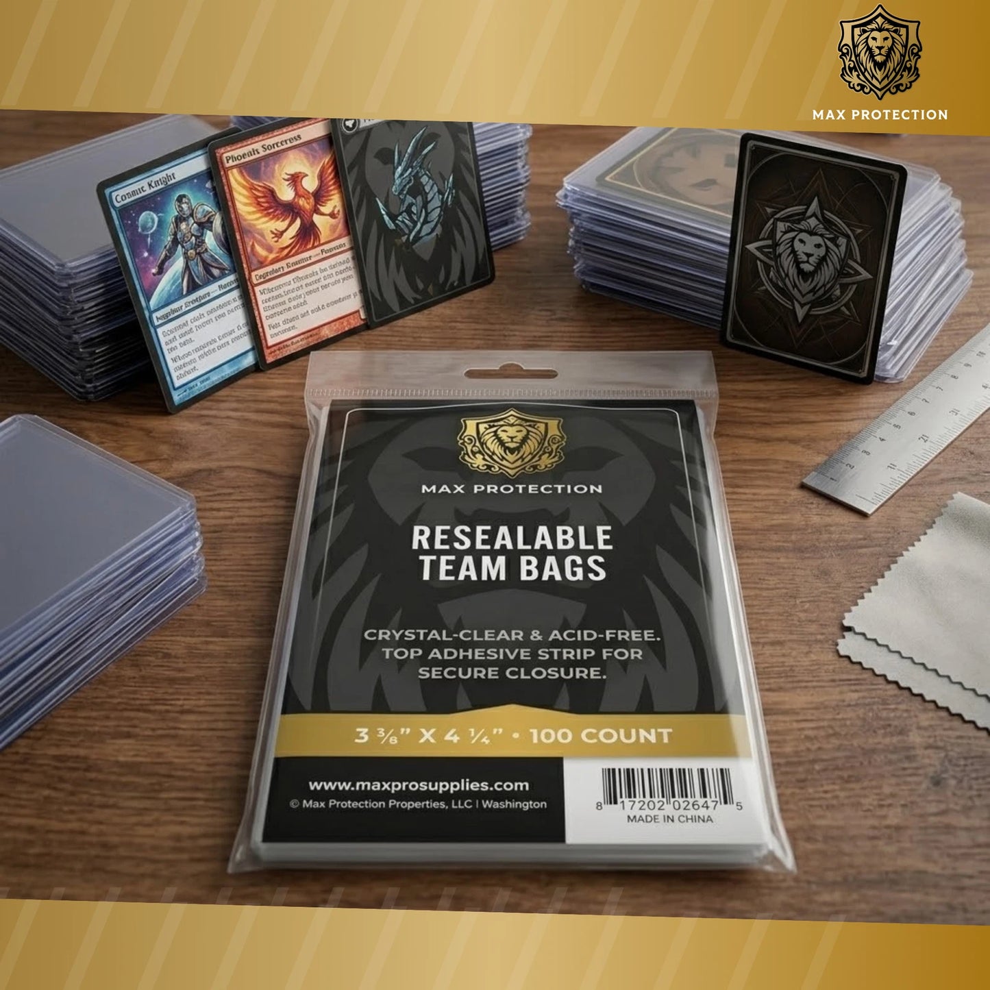 100ct Pack Resealable Team Bags / Sleeves - Max Protection