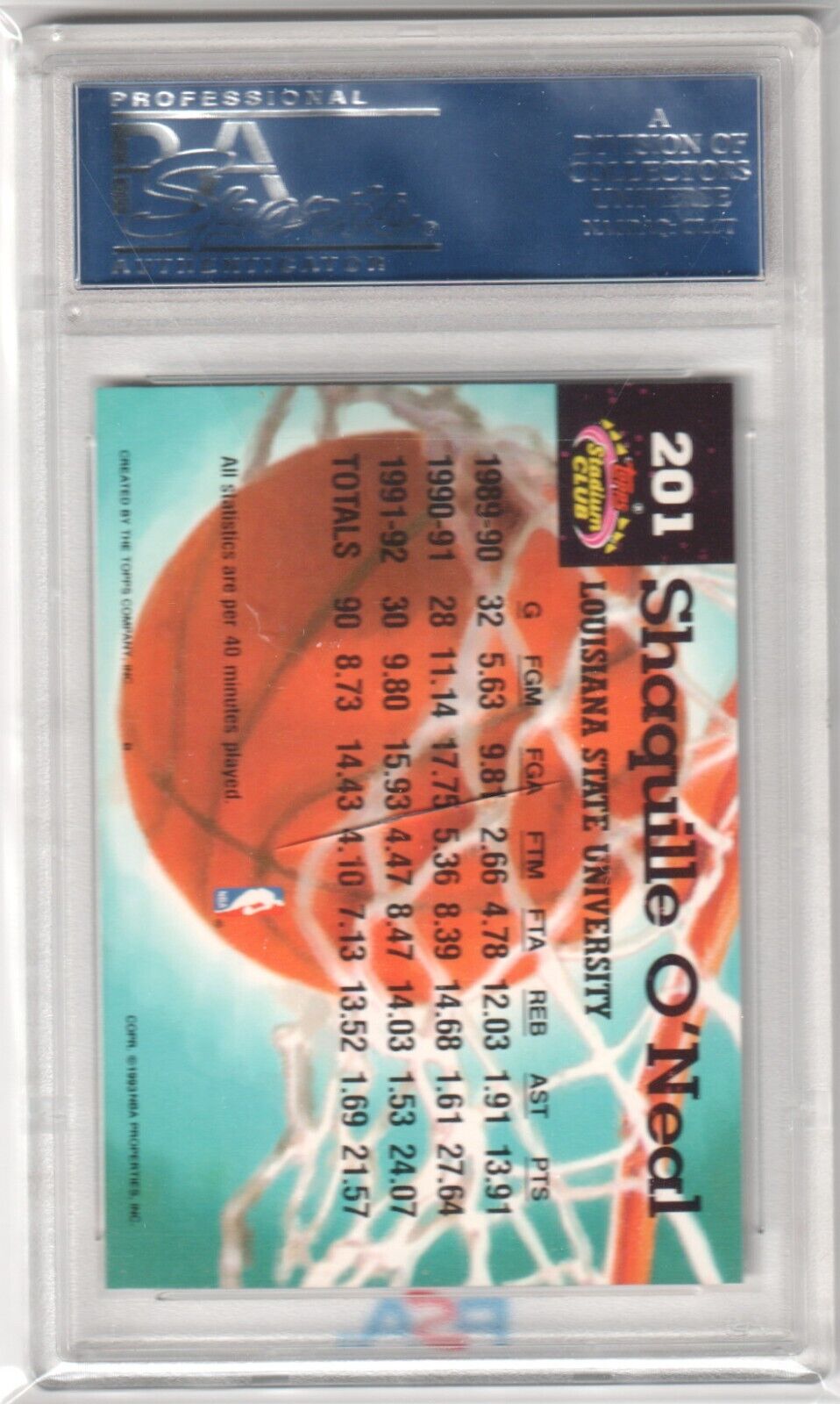 SHAQUILLE O'NEAL 1992 Stadium Club Members Only RC Rookie #201 PSA 10 GEM MINT - Columbia Hobby - Sports Card Boxes - Toploaders - Card Savers