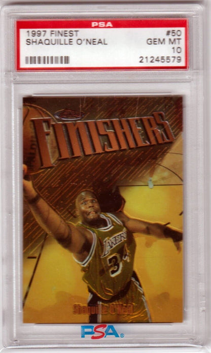 SHAQUILLE O'NEAL 1997 - 98 Topps Finest Finishers #50 PSA 10 GEM MINT - LAKERS - Columbia Hobby - Sports Card Boxes - Toploaders - Card Savers