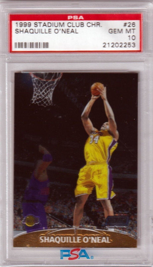 SHAQUILLE O'NEAL 1999 - 00 Topps Stadium Club Chrome #25 PSA 10 GEM MINT - LAKERS - Columbia Hobby - Sports Card Boxes - Toploaders - Card Savers