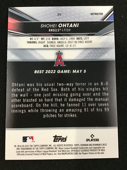 Shohei Ohtani 2022 Bowman's Best Refractor #25 Los Angeles Angels - Columbia Hobby - Sports Card Boxes - Toploaders - Card Savers