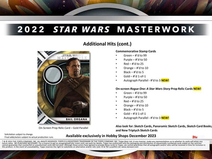 Star Wars Masterwork Hobby Box (Topps 2022) - Columbia Hobby - Sports Card Boxes - Toploaders - Card Savers