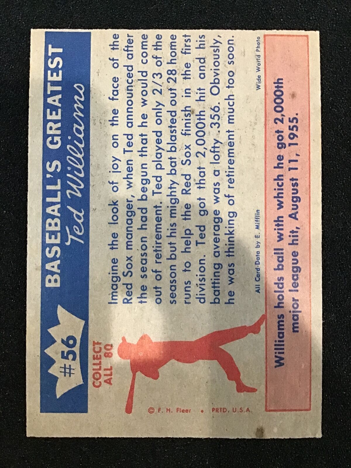 Ted Williams 1959 Fleer Ted Williams 56 - Boston Red Sox - Columbia Hobby - Sports Card Boxes - Toploaders - Card Savers