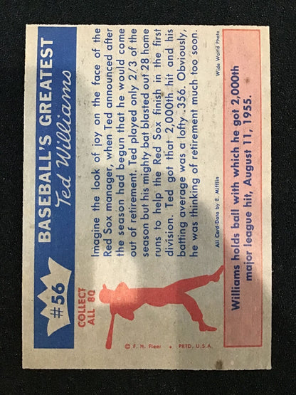 Ted Williams 1959 Fleer Ted Williams 56 - Boston Red Sox - Columbia Hobby - Sports Card Boxes - Toploaders - Card Savers