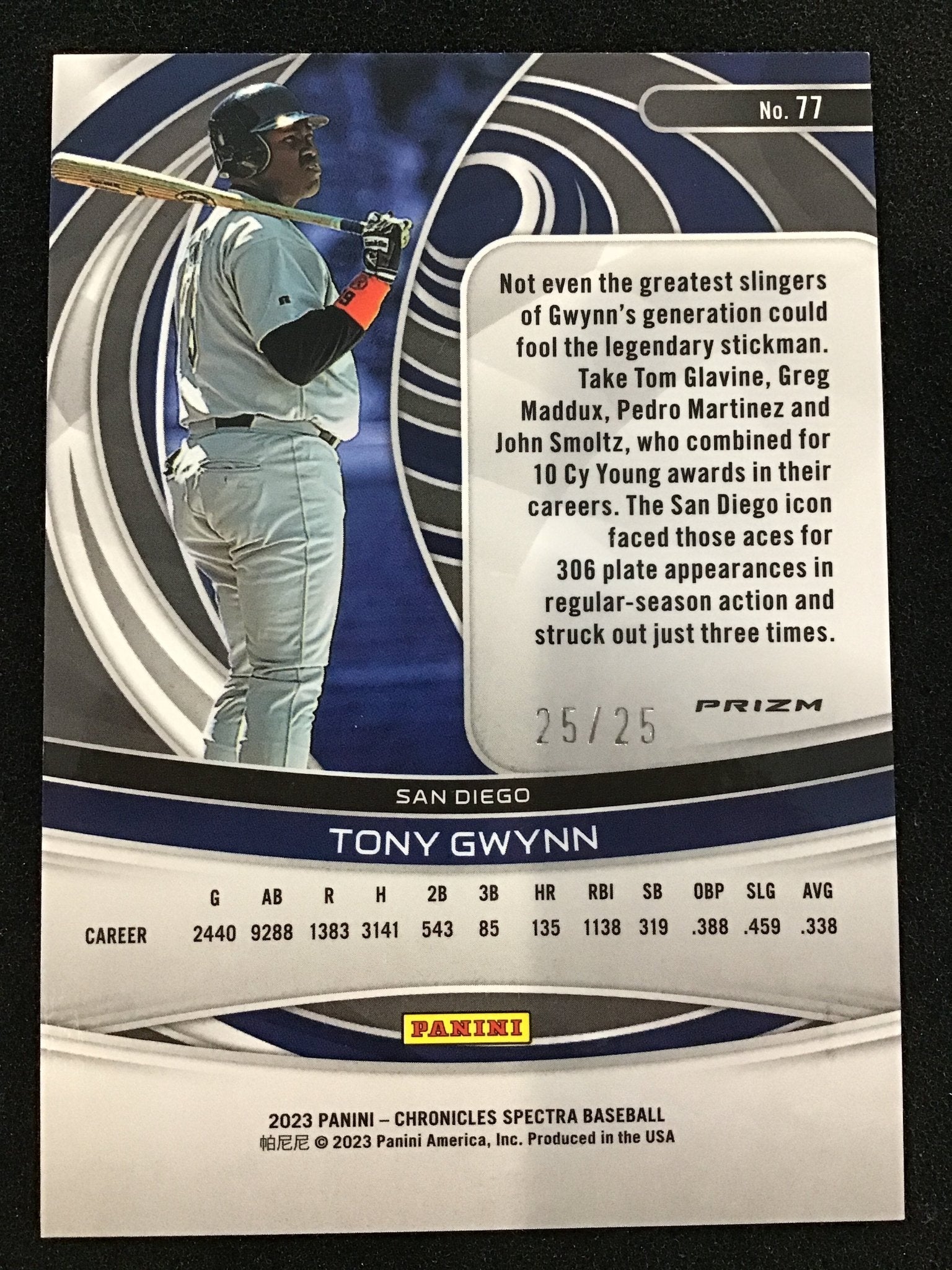 Tony Gwynn 2023 Panini Chronicles Spectra Red Disco /25 #77 SSP Padres - Columbia Hobby - Sports Card Boxes - Toploaders - Card Savers