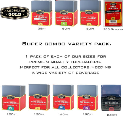 Toploader Collector Bundle - 35pt, 60pt, 80pt, 100pt, 120pt, 140pt, 190pt, 240pt plus Soft Sleeves - Columbia Hobby - Sports Card Boxes - Toploaders - Card Savers