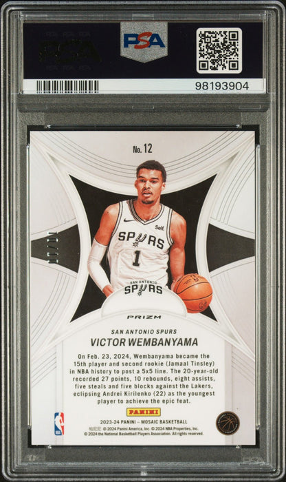 VICTOR WEMBANYAMA 2023 Panini Mosaic Epic RC Pink Fluorescent PSA 10 GEM Pop 3 - Columbia Hobby - Sports Card Boxes - Toploaders - Card Savers