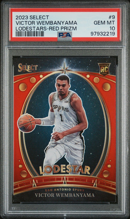 VICTOR WEMBANYAMA 2023 Panini Select Lodestars RC #9 Red Prizm PSA 10 GEM - Columbia Hobby - Sports Card Boxes - Toploaders - Card Savers