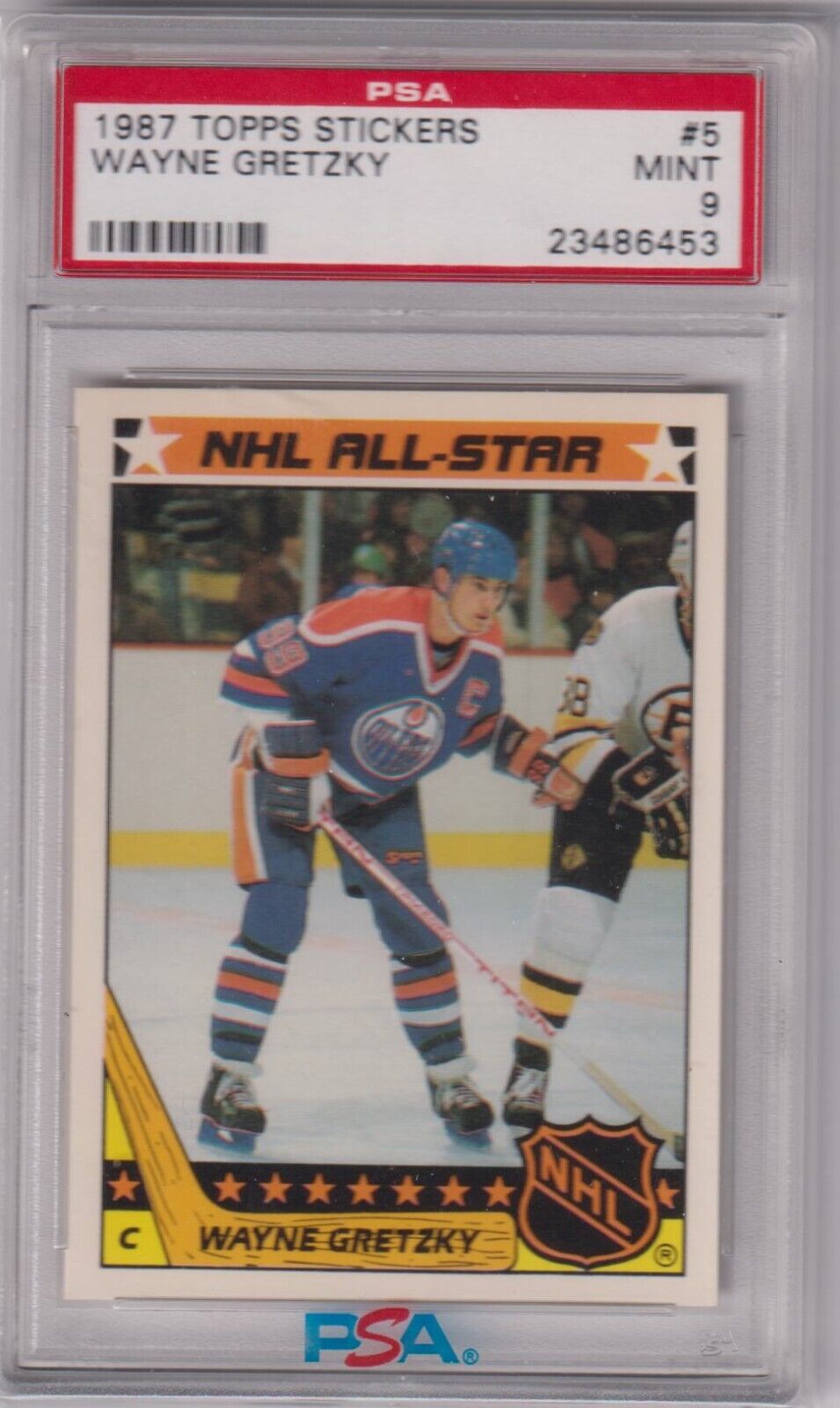 WAYNE GRETZKY 1987 - 88 Topps Stickers #5 PSA 9 MINT - OILERS - Columbia Hobby - Sports Card Boxes - Toploaders - Card Savers