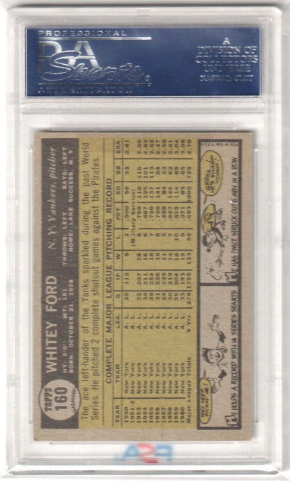 WHITEY FORD 1961 Topps #160 PSA 6 EX - MT - YANKEES - Columbia Hobby - Sports Card Boxes - Toploaders - Card Savers