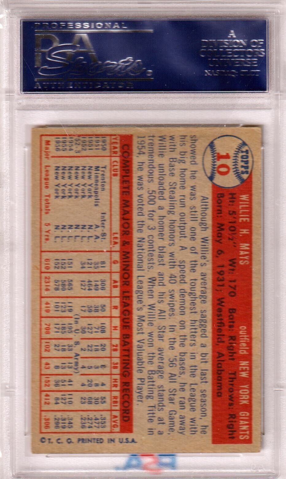 WILLIE MAYS 1957 Topps #10 PSA 5 EX - GIANTS - Columbia Hobby - Sports Card Boxes - Toploaders - Card Savers