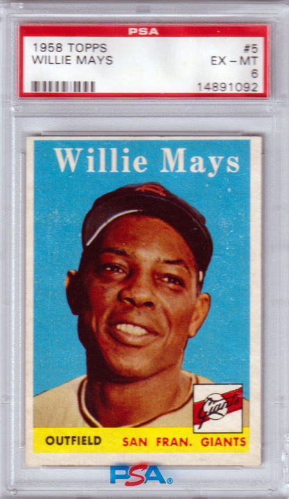 WILLIE MAYS 1958 Topps 5 PSA 6 - San Francisco Giants - Columbia Hobby - Sports Card Boxes - Toploaders - Card Savers