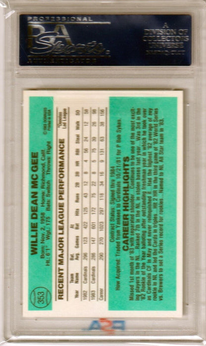 WILLIE McGEE 1984 Donruss #353 PSA 10 GEM MINT - CARDINALS - Columbia Hobby - Sports Card Boxes - Toploaders - Card Savers