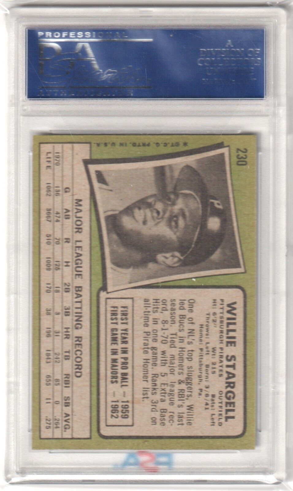WILLIE STARGELL 1971 Topps #230 PSA 8 NM - MT - PIRATES - Columbia Hobby - Sports Card Boxes - Toploaders - Card Savers