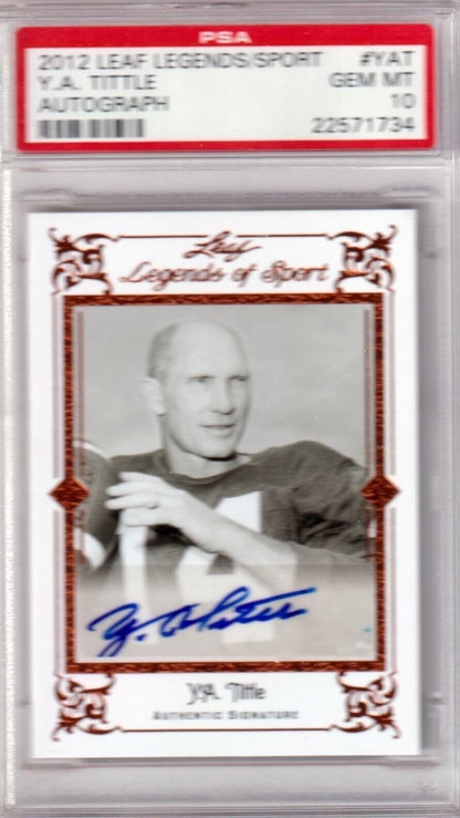 Y.A. TITTLE 2012 Leaf Legends Autograph Auto #YAT PSA 10 GEM MINT - Columbia Hobby - Sports Card Boxes - Toploaders - Card Savers