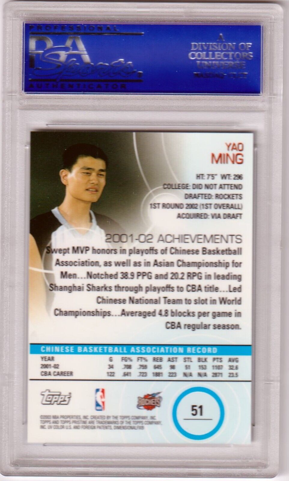 YAO MING 2002 - 03 Topps Pristine RC Rookie #51 PSA 10 GEM MINT - ROCKETS - Columbia Hobby - Sports Card Boxes - Toploaders - Card Savers