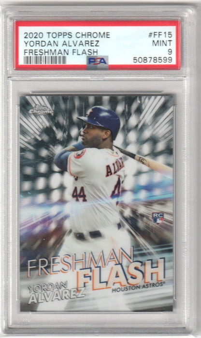 YORDAN ALVAREZ 2020 Topps Chrome RC Rookie Freshman Flash PSA 9 MINT - ASTROS - Columbia Hobby - Sports Card Boxes - Toploaders - Card Savers