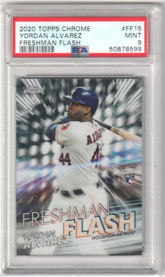 YORDAN ALVAREZ 2020 Topps Chrome RC Rookie Freshman Flash PSA 9 MINT - ASTROS - Columbia Hobby - Sports Card Boxes - Toploaders - Card Savers