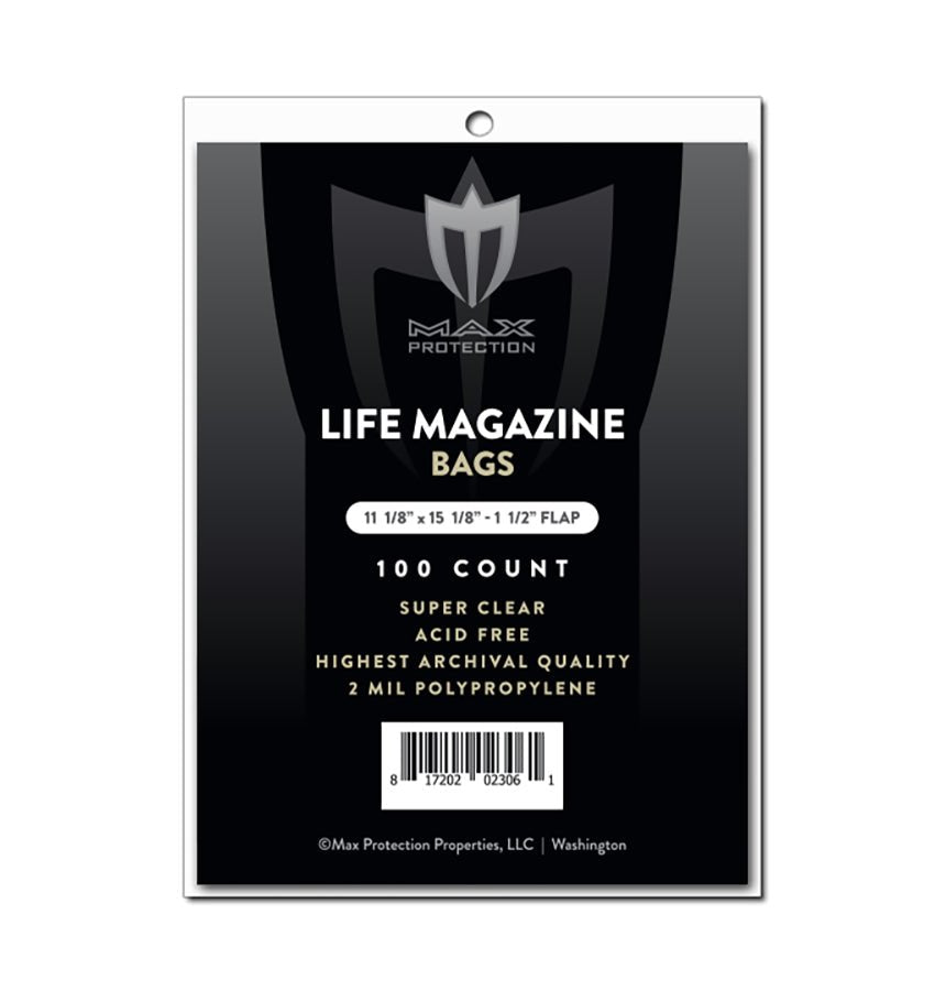 100ct Pack Life Magazine Bags - 11 - 1/8x14 - 1/4 - Columbia Hobby - Sports Card Boxes - Toploaders - Card Savers