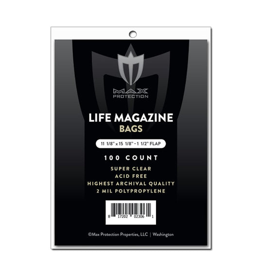 100ct Pack Life Magazine Bags - 11 - 1/8x14 - 1/4 - Columbia Hobby - Sports Card Boxes - Toploaders - Card Savers