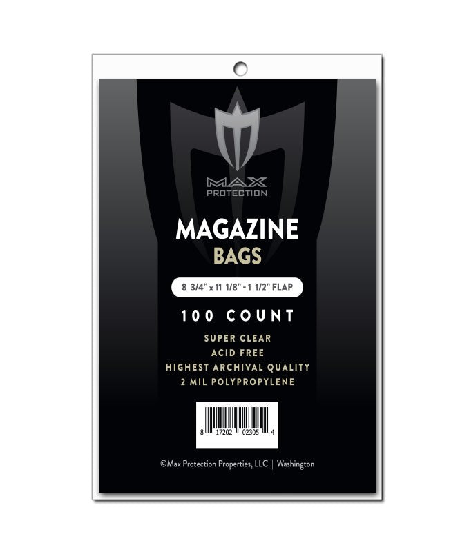 100ct Pack Magazine Bags - 8 - 3/4x11 - 1/8 - Columbia Hobby - Sports Card Boxes - Toploaders - Card Savers