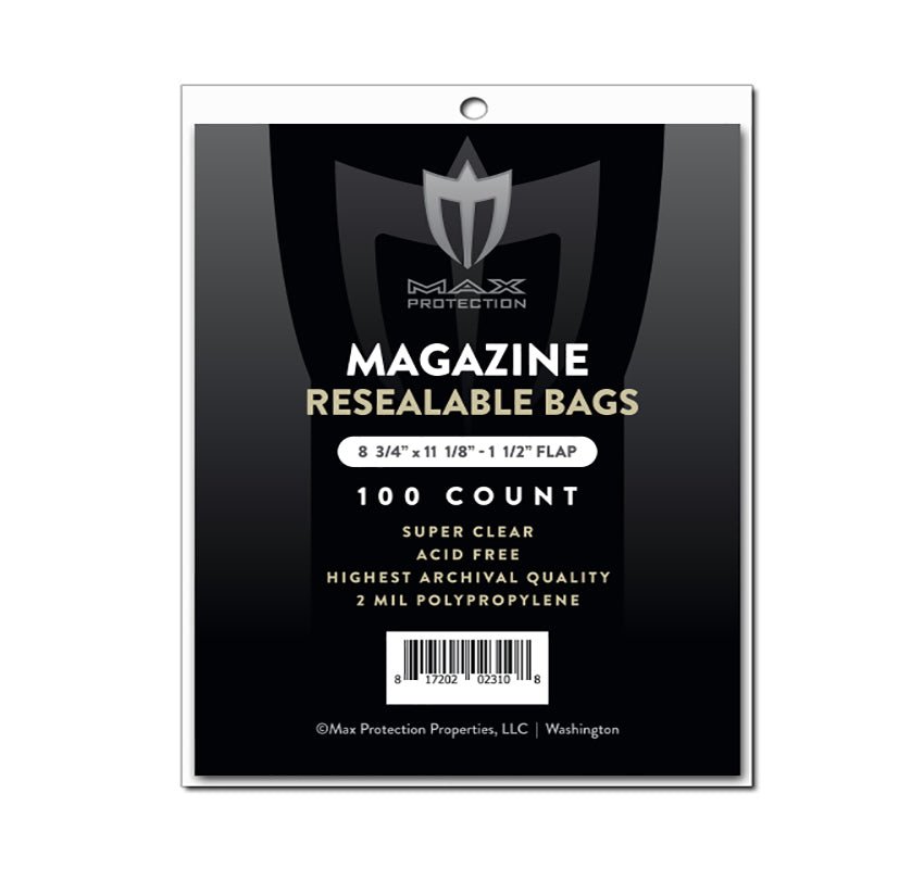 100ct Pack Resealable Magazine Bags - 8 - 3/4x11 - 1/8 - Columbia Hobby - Sports Card Boxes - Toploaders - Card Savers