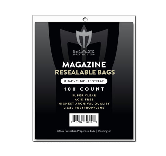100ct Pack Resealable Magazine Bags - 8 - 3/4x11 - 1/8 - Columbia Hobby - Sports Card Boxes - Toploaders - Card Savers