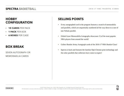 2016 - 17 Panini Spectra Basketball Hobby Box - Columbia Hobby - Sports Card Boxes - Toploaders - Card Savers