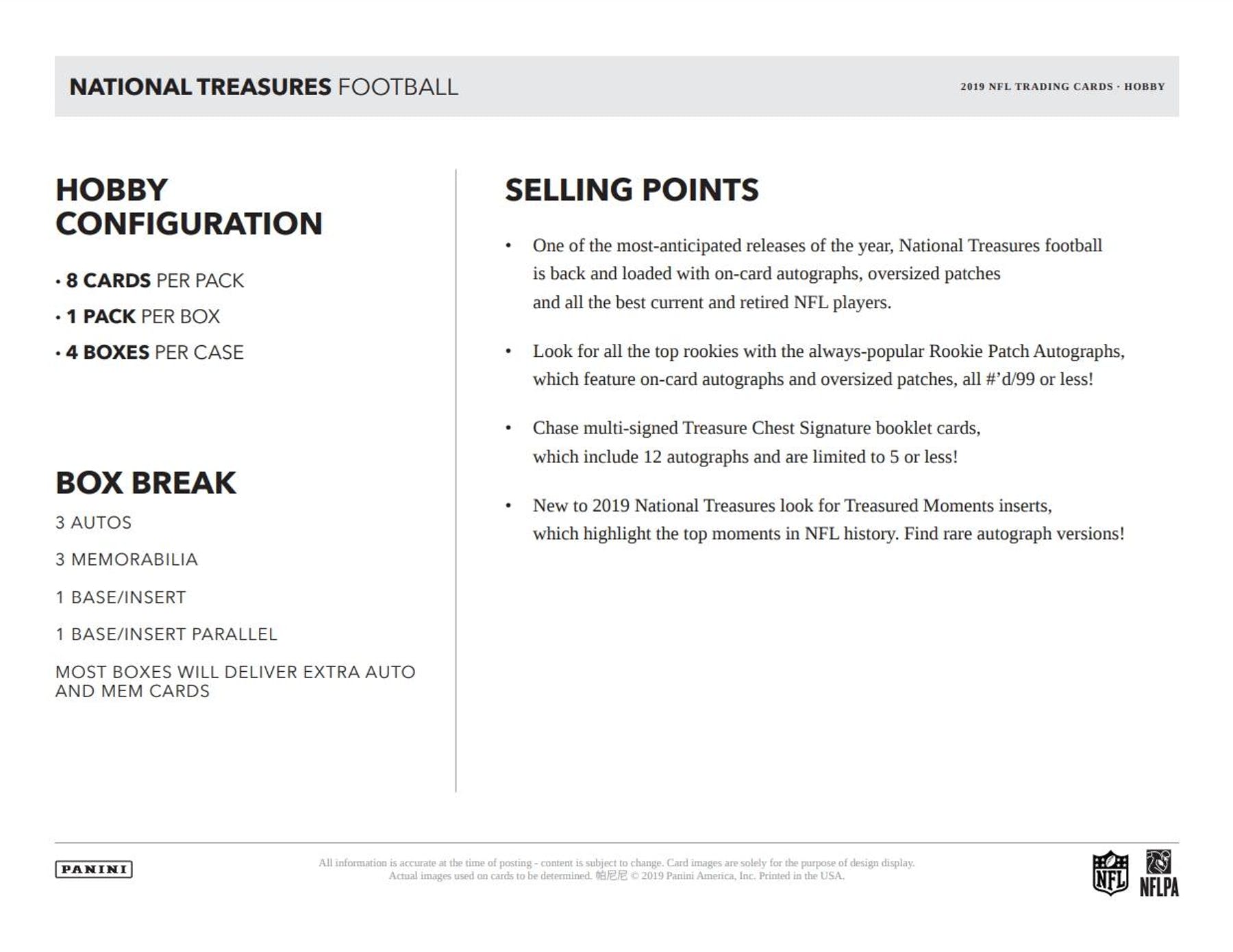 2019 Panini National Treasures Football Hobby Box - Columbia Hobby - Sports Card Boxes - Toploaders - Card Savers